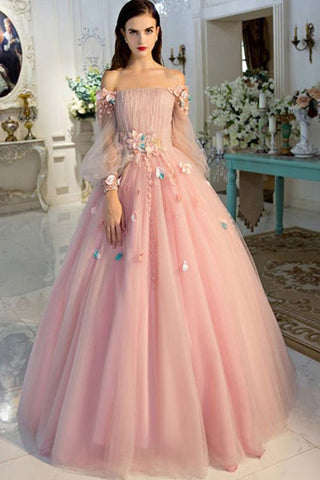 Robe de bal en tulle à épaules dénudées et manches longues