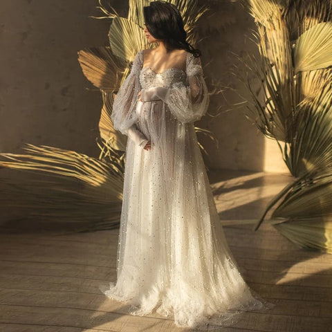 Vestido de maternidad con perlas para sesión de fotos Vestido de tul con perlas