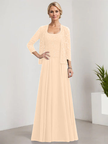 A-line Square Floor-Length Lace Chiffon Mother of the Bride Dress With Sequins