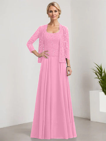 A-line Square Floor-Length Lace Chiffon Mother of the Bride Dress With Sequins