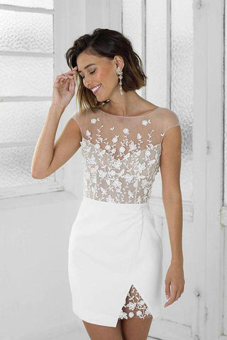 Robe de mariée courte blanche parfaite en dentelle, modèle PD456