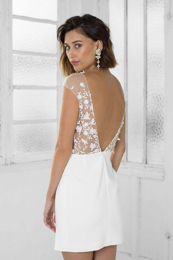 Vestido corto blanco perfecto para fiesta nupcial, vestido de encaje para baile de bienvenida PD456