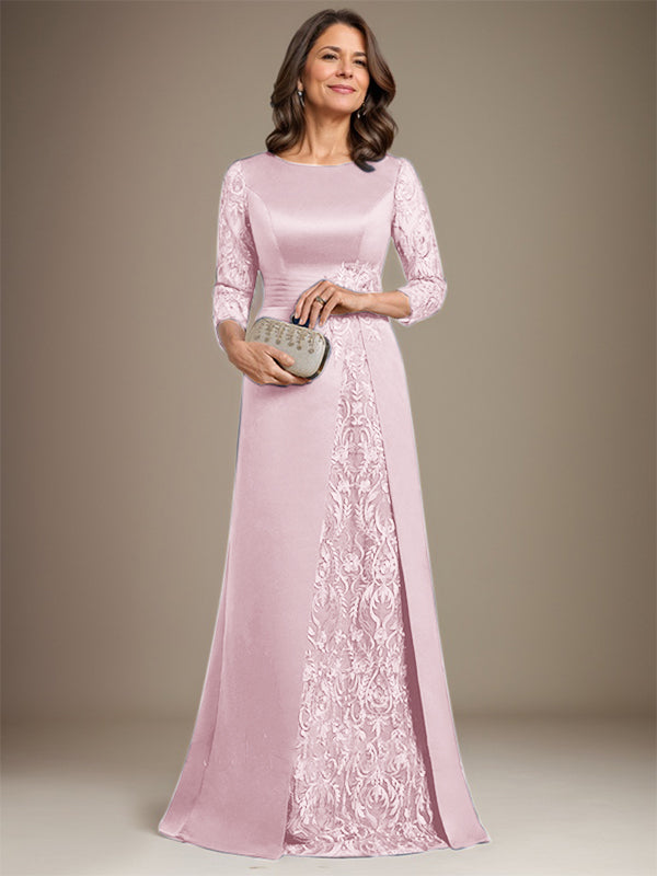 Vestido de novia de corte A, escote redondo, largo hasta el suelo, de satén de encaje, con apliques, para la madre de la novia. 