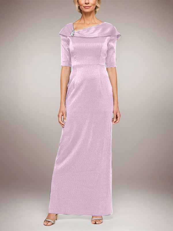 Robe longue fourreau scintillante avec revers à poignets et manches coudes 
