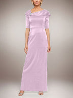 Robe longue fourreau scintillante avec revers à poignets et manches coudes 