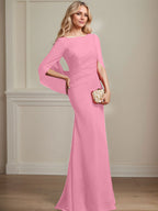 Vestido de chifón hasta el suelo, corte sirena/trompeta, para la madre de la novia, con pliegues 
