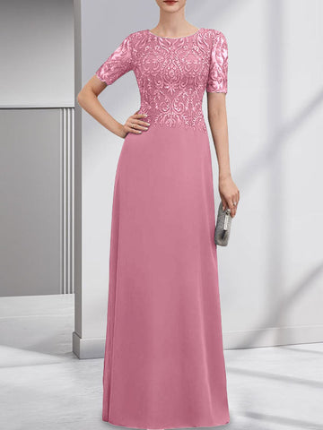 A-line Scoop Floor-Length Lace Chiffon Mother of the Bride Dress With Sequins
