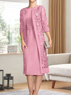 Vestido de gasa corte recto/columna hasta la rodilla para la madre de la novia con lentejuelas plisadas