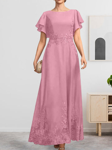 A-line Scoop Ankle-Length Lace Chiffon Mother of the Bride Dress With Sequins