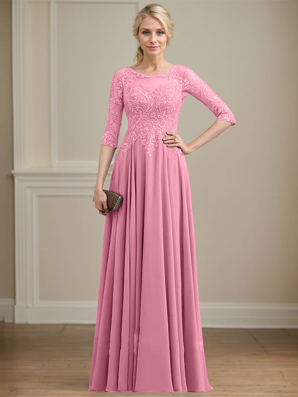 Vestido de novia de corte A, escote redondo, ilusión, largo hasta el suelo, de encaje y gasa con lentejuelas. 
