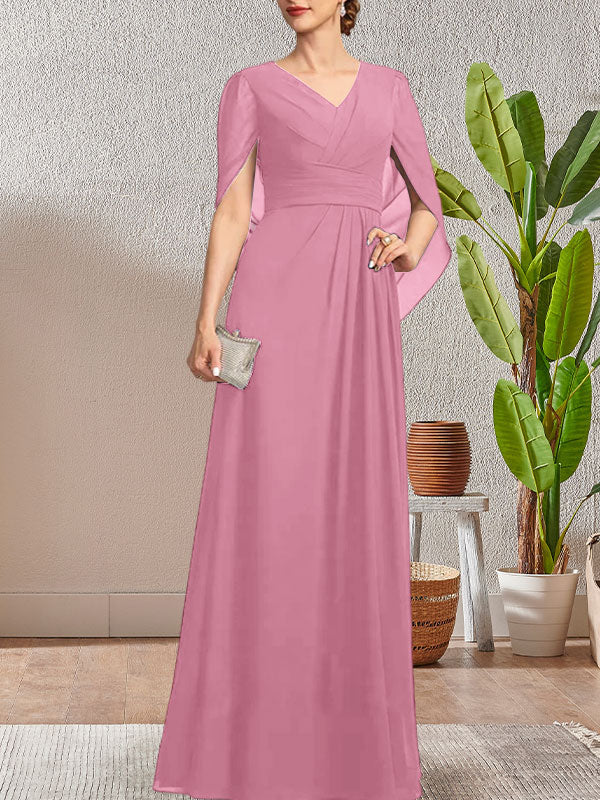 Vestido largo azul marino oscuro de corte A con escote en V para la madre de la novia