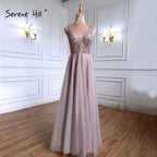 Pink Backless A-Line Evening Dresses Gowns 2025 Beaded Simple Sexy For Women Wedding Party LA71259