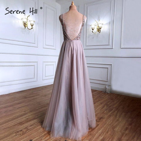 Pink Backless A-Line Evening Dresses Gowns 2025 Beaded Simple Sexy For Women Wedding Party LA71259