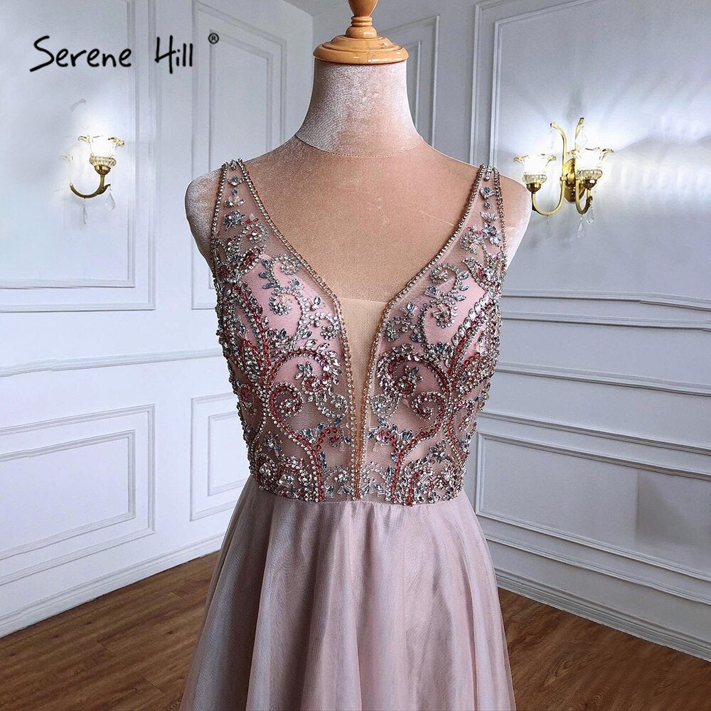 Pink Backless A-Line Evening Dresses Gowns 2025 Beaded Simple Sexy For Women Wedding Party LA71259
