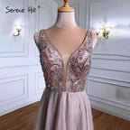 Pink Backless A-Line Evening Dresses Gowns 2025 Beaded Simple Sexy For Women Wedding Party LA71259