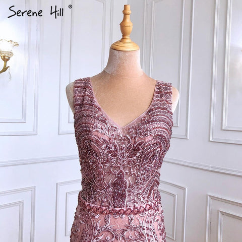 Pink Beaded Lace Luxury Evening Dresses Gowns 2025 Mermaid Elegant Sexy For Women Party LA70596