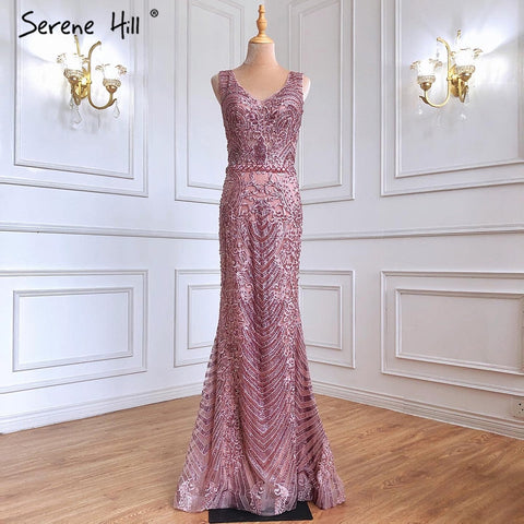 Pink Beaded Lace Luxury Evening Dresses Gowns 2025 Mermaid Elegant Sexy For Women Party LA70596