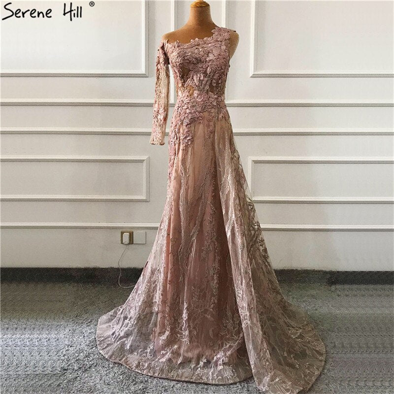 Pink Beading Diamonds Sexy Evening Dresses Real Photo One-Shoulder Mermaid Formal Dress 2025 LA60999