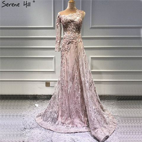 Pink Beading Diamonds Sexy Evening Dresses Real Photo One-Shoulder Mermaid Formal Dress 2025 LA60999