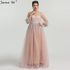 On Sale No Return No Refund Pink Glitter Longer Sleeves Sexy  A-line Evening Dresses 2025 O-Neck Fashion Tulle Evening Gown Real Photo LA6344