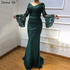 On Sale no return no refundSale Pink Lace Diamond Long Sleeves Evening Gowns Long V-Neck Sexy Evening Dress For Women 2025 LA60710