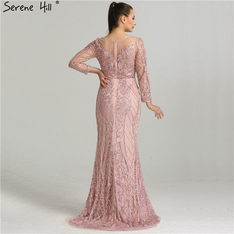 Robe de soirée sirène rose à manches longues et perles, tenue de soirée élégante et sexy, grande taille, LA6274, en solde, sans retour ni remboursement, 2025 