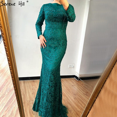 Robe de soirée sirène rose à manches longues et perles, tenue de soirée élégante et sexy, grande taille, LA6274, en solde, sans retour ni remboursement, 2025 