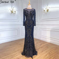 On Sale No Return No Refund Pink Long Sleeves Pearls Crystal Evening Gowns 2025 Mermaid Sexy Elegant  Formal Evening Dress LA6274 Plus Size