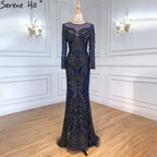 On Sale No Return No Refund Pink Long Sleeves Pearls Crystal Evening Gowns 2025 Mermaid Sexy Elegant  Formal Evening Dress LA6274 Plus Size