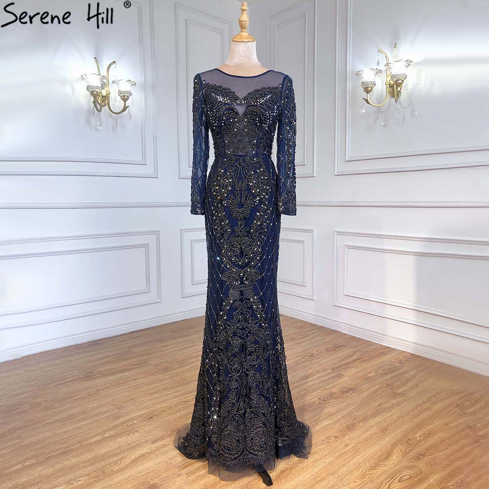 On Sale No Return No Refund Pink Long Sleeves Pearls Crystal Evening Gowns 2025 Mermaid Sexy Elegant  Formal Evening Dress LA6274 Plus Size