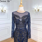 On Sale No Return No Refund Pink Long Sleeves Pearls Crystal Evening Gowns 2025 Mermaid Sexy Elegant  Formal Evening Dress LA6274 Plus Size