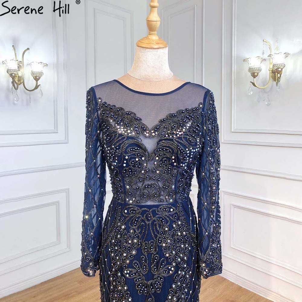 On Sale No Return No Refund Pink Long Sleeves Pearls Crystal Evening Gowns 2025 Mermaid Sexy Elegant  Formal Evening Dress LA6274 Plus Size
