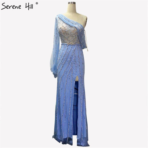 Pink Luxury Beading Crystal Evening Dresses One Shouder Sparkle Sexy Formal Dress 2025 LA70258