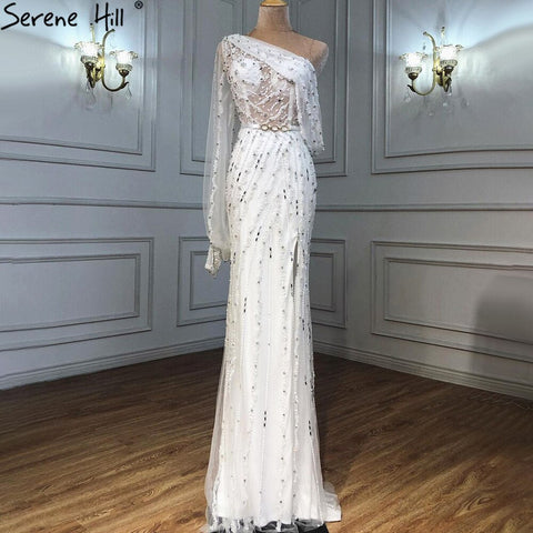 Pink Luxury Beading Crystal Evening Dresses One Shouder Sparkle Sexy Formal Dress 2025 LA70258