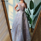 On Sale no return no refundSale Pink O-Neck Handmade Flowers A-Line Evening Dresses 2025 Sleeveless Crystal A-Line Formal Dress LA70326