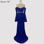 Sale Pink Off Shoulder Mermaid Sexy Evening Dressese Long Trumpet Sleeves Simple Evening Gowns 2025 LA70191