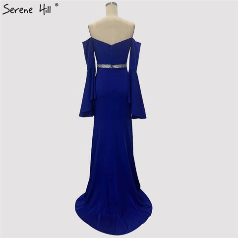 Sale Pink Off Shoulder Mermaid Sexy Evening Dressese Long Trumpet Sleeves Simple Evening Gowns 2025 LA70191