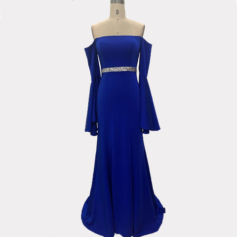 Sale Pink Off Shoulder Mermaid Sexy Evening Dressese Long Trumpet Sleeves Simple Evening Gowns 2025 LA70191