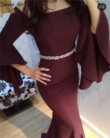 Sale Pink Off Shoulder Mermaid Sexy Evening Dressese Long Trumpet Sleeves Simple Evening Gowns 2025 LA70191