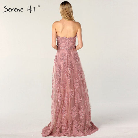On Sale no return no refundSale Pink Off Shoulder Sexy A-Line Evening Dresses 2025 Handmade Flowers Crystal Sleeveless Formal Dress Real Photo LA6614