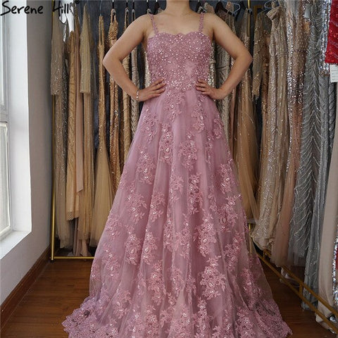 On Sale no return no refundSale Pink Off Shoulder Sexy A-Line Evening Dresses 2025 Handmade Flowers Crystal Sleeveless Formal Dress Real Photo LA6614