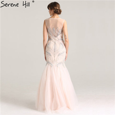 Robe de soirée longue rose sexy et élégante sans manches, style sirène, perles et cristaux, à la mode, photo réelle, LA6224, 2025 
