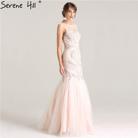 Robe de soirée longue rose sexy et élégante sans manches, style sirène, perles et cristaux, à la mode, photo réelle, LA6224, 2025 