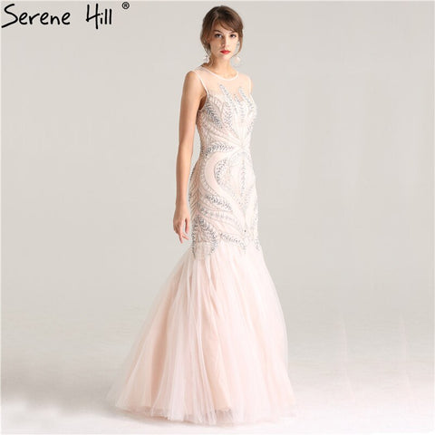 Robe de soirée longue rose sexy et élégante sans manches, style sirène, perles et cristaux, à la mode, photo réelle, LA6224, 2025 