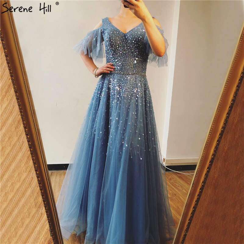 Pink Short Sleeve Sexy A-Line Formal Dresses Design 2025 Sparkle Beading Sequined Evening Gowns Real Photo LA70075