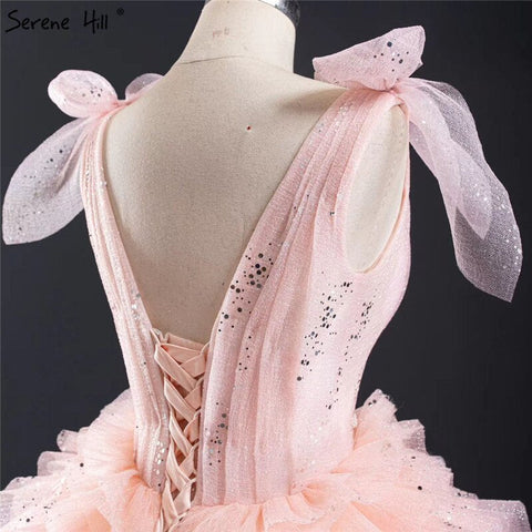 Pink Sleeveless Bow Tiered Sexy Wedding Dresses 2025 Sequined Sparkle Lace Up Bridal Gowns HM67033 Custom Made