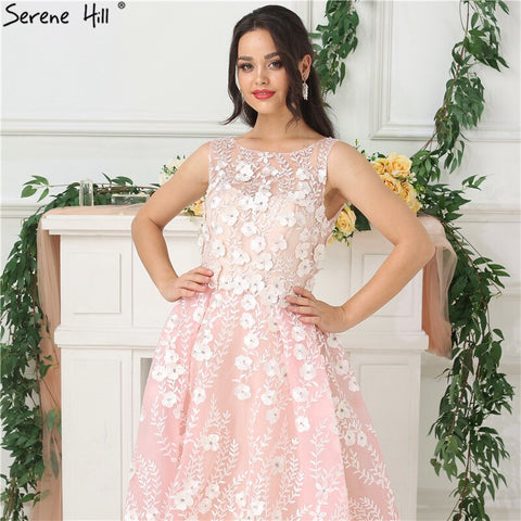 On Sale no return no refundSale Pink Sleeveless Sexy Ankle Length Evening Dresses 2025 Handmade Flowers Beading Tulle Evening Gowns Real Photo LA6694