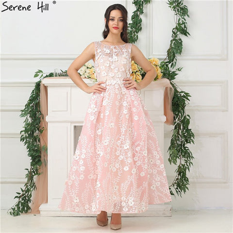 On Sale no return no refundSale Pink Sleeveless Sexy Ankle Length Evening Dresses 2025 Handmade Flowers Beading Tulle Evening Gowns Real Photo LA6694