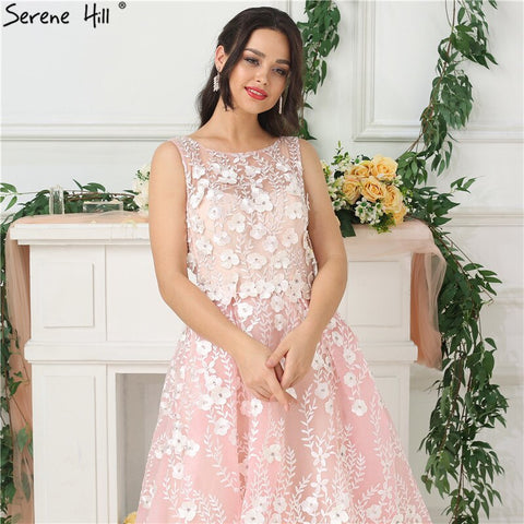 On Sale no return no refundSale Pink Sleeveless Sexy Ankle Length Evening Dresses 2025 Handmade Flowers Beading Tulle Evening Gowns Real Photo LA6694