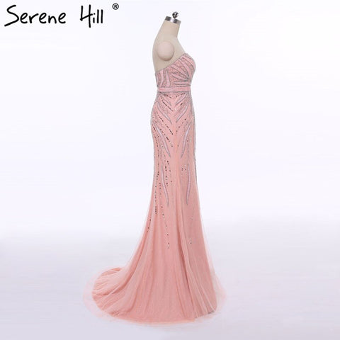 On Sale no return no refundSale Pink Strapless Fashion Mermaid Sexy Evening Dress Long Fulle Beading Elegant Tulle Evening Dress 2025 LA6389